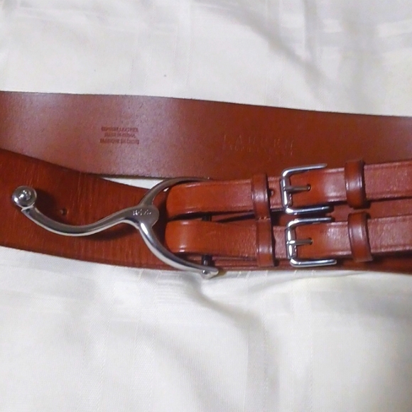 Lauren Ralph Lauren, Genuine Brown Leather Spur Belt. SZ M - Picture 2 of 10